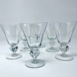 Seneca Ingrid Clear Water Goblets Set of 6 Blown Glass 4 Lobe Stem